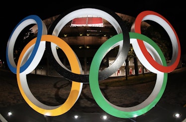 The Olympic Rings in front of the Olympic Stadium 