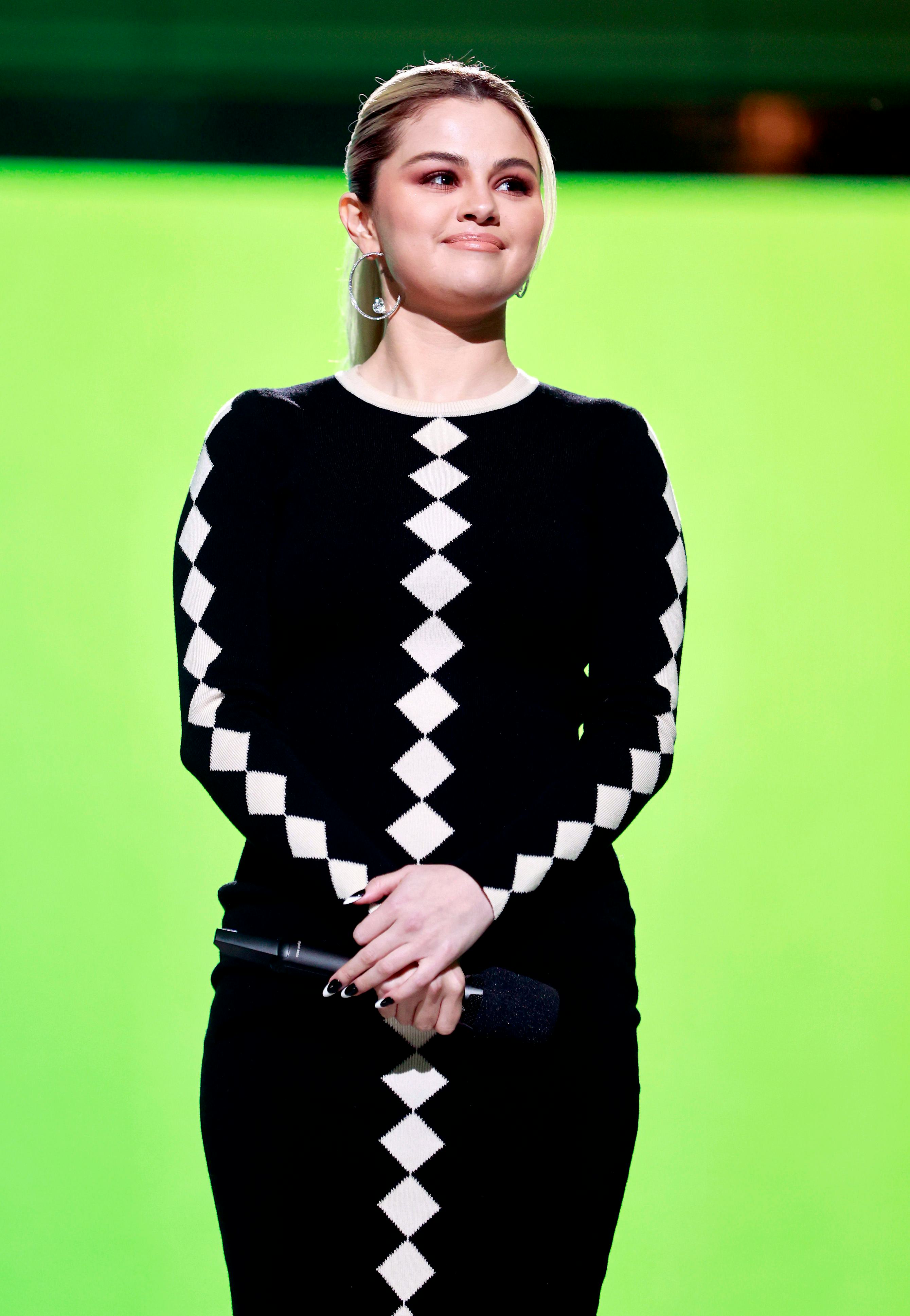 INGLEWOOD, CALIFORNIA: In this image released on May 2, Selena Gomez speaks onstage during Global Ci...