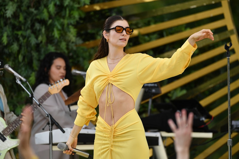 Lorde is seen performing during "Good Morning America's" Summer Concert Series on August 20, 2021 in...