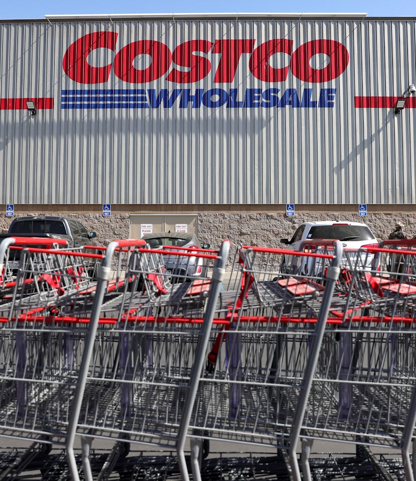 INGLEWOOD, CALIFORNIA - FEBRUARY 25: Shopping carts are lined up in front of a Costco store on Febru...