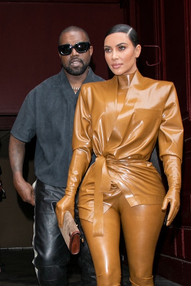 PARIS, FRANCE - MARCH 01: Kim Kardashian West and husband Kanye West leave K.West's Sunday Service A...