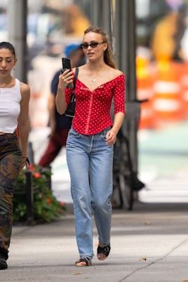 NEW YORK, NEW YORK - AUGUST 17: Lily-Rose Depp is seen in Greenwich Village on August 17, 2021 in Ne...