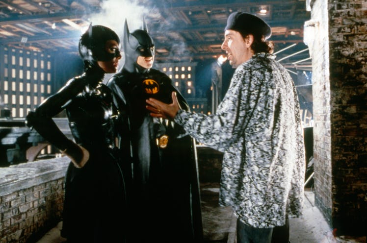 American actors Michelle Pfeiffer and Michael Keaton with director Tim Burton on the set of his movi...