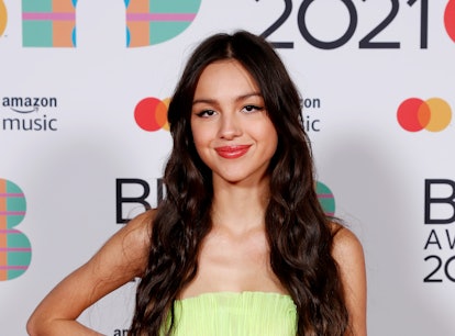 LONDON, ENGLAND - MAY 11:  Olivia Rodrigo poses in the media room during The BRIT Awards 2021 at The...