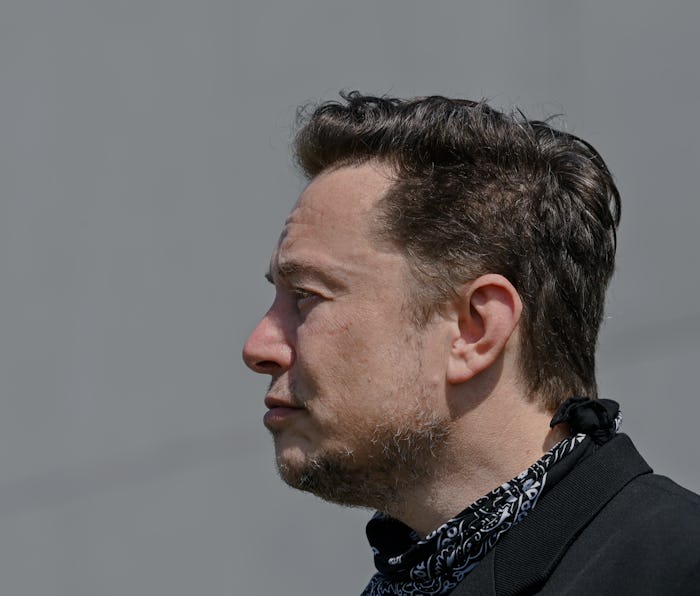 13 August 2021, Brandenburg, Grünheide: Elon Musk, Tesla CEO, stands at a press event on the grounds...