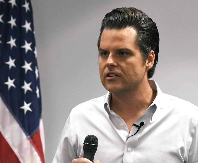 INDIALANTIC, FLORIDA, UNITED STATES - 2021/07/31: U.S. Rep. Matt Gaetz (R-FL) addresses supporters a...