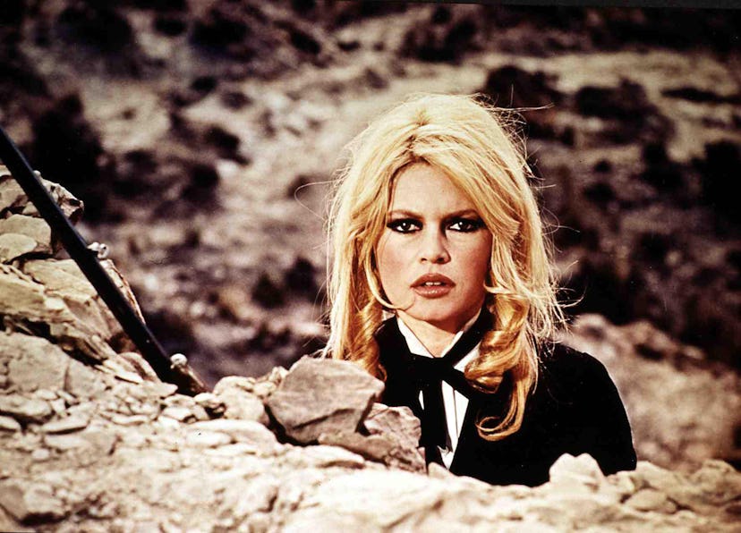 Brigitte Bardot in her iconic waterfall curtain bangs. 