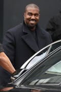 LONDON, ENGLAND - OCTOBER 10: Kanye West seen leaving Michiko Sushino restaurant with his daughter N...