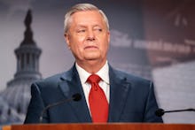 WASHINGTON, DC - APRIL 14: Sen. Lindsey Graham (R-SC) speaks during a news conference in response to...