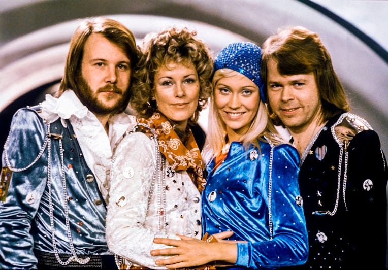 Picture taken in 1974 in Stockholm shows the Swedish pop group Abba with its members (L-R) Benny And...