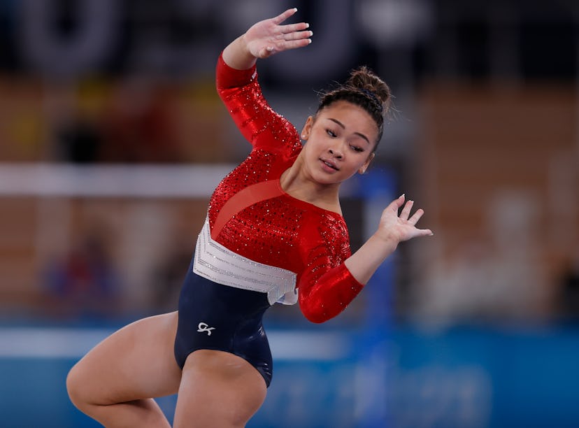 Suni Lee of Team United States competes on floor during the Women's team final on day four of the To...