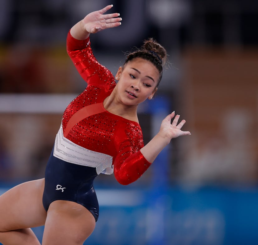 Suni Lee of Team United States competes on floor during the Women's team final on day four of the To...