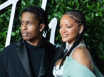 LONDON, ENGLAND - DECEMBER 02:  Rihanna and ASAP Rocky arrive at The Fashion Awards 2019 held at Roy...