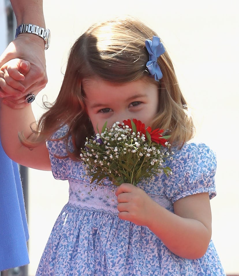 BERLIN, GERMANY - JULY 19:  Princess Charlotte of Cambridge arrives at Berlin Tegel Airport during a...