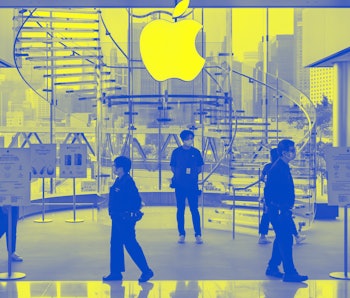 HONG KONG, CHINA - 2021/05/18: American multinational technology company Apple store and logo seen i...