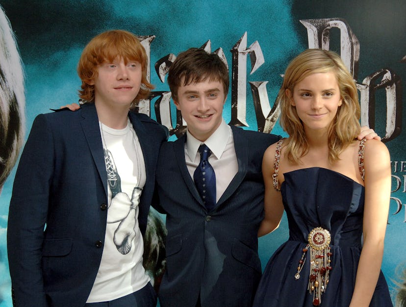 Stars of the film (L-R) Rupert Grint, Daniel Radcliffe and Emma Watson arrive for the UK Premiere of...