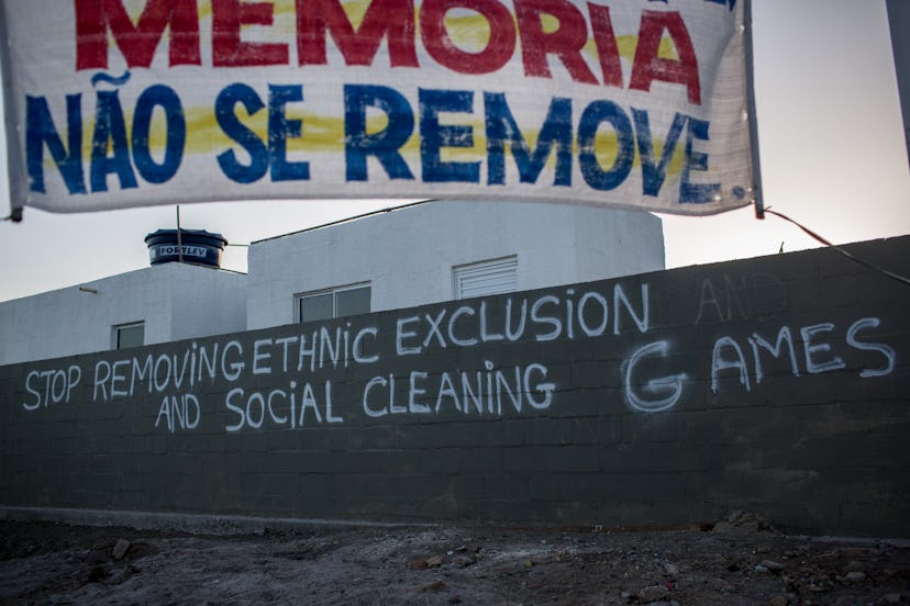 RIO DE JANEIRO, BRAZIL - AUGUST 13: Graffiti is seen written on the walls of the the newly construct...