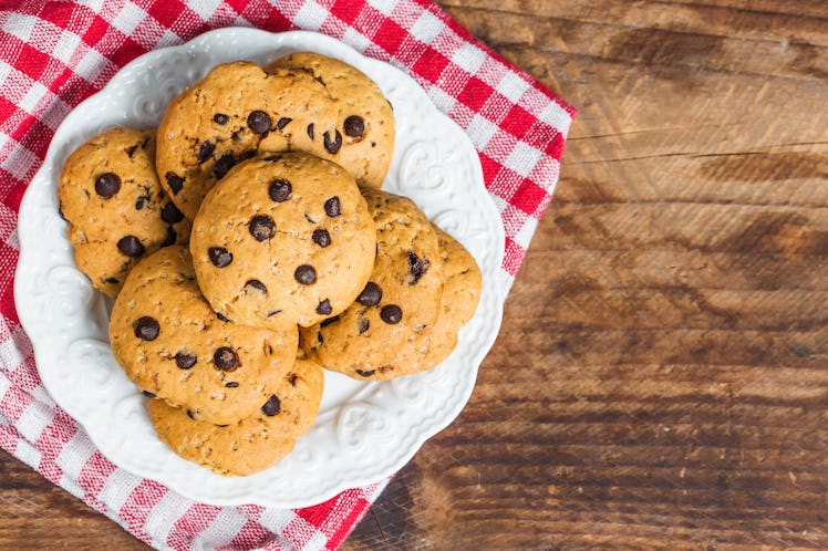 Chocolate chip cookie on white background