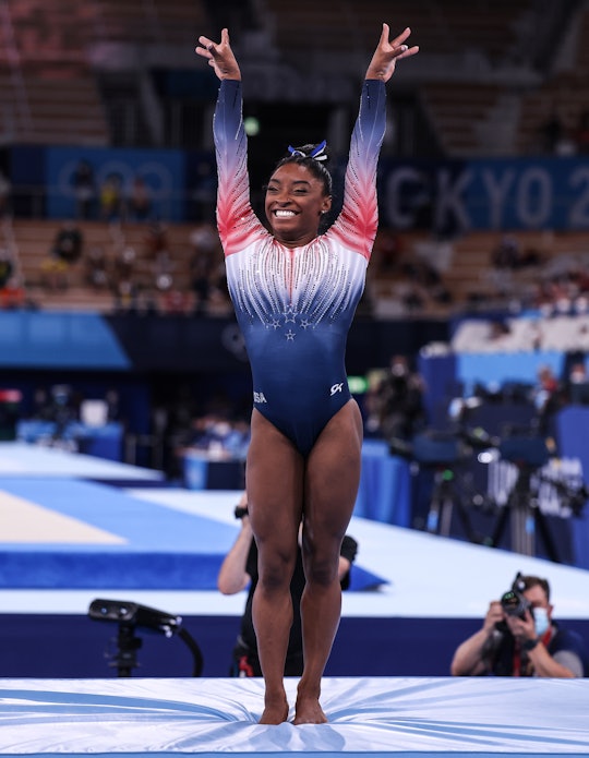 Tokyo, Japan, Tuesday, August 3, 2021 - USA gymnast Simone Biles performs smiles as she lands her di...