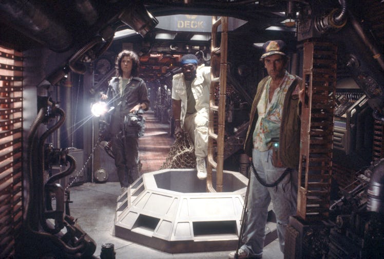 American actors Sigourney Weaver, Yaphet Kotto and Harry Dean Stanton on the set of Alien, directed ...