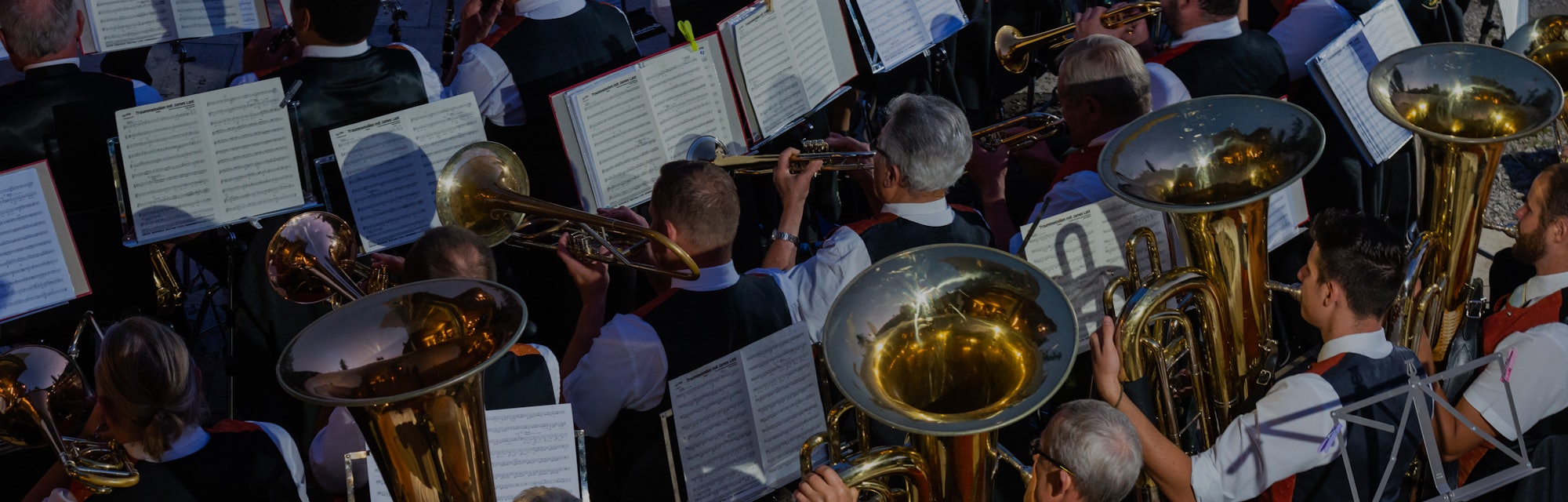 Styria, Austria -August, 13, 2021: Brass music holds a outdoor concert.  A traditional custom in Aus...