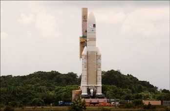 FRENCH GUIANA - FEBRUARY 11:  Ariane 5 Change-Out Of Ground System Component Puts The Launch On Trac...