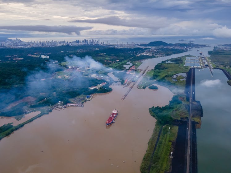 Beautiful aerial view of the Panama Canal and the Miraflores Locks