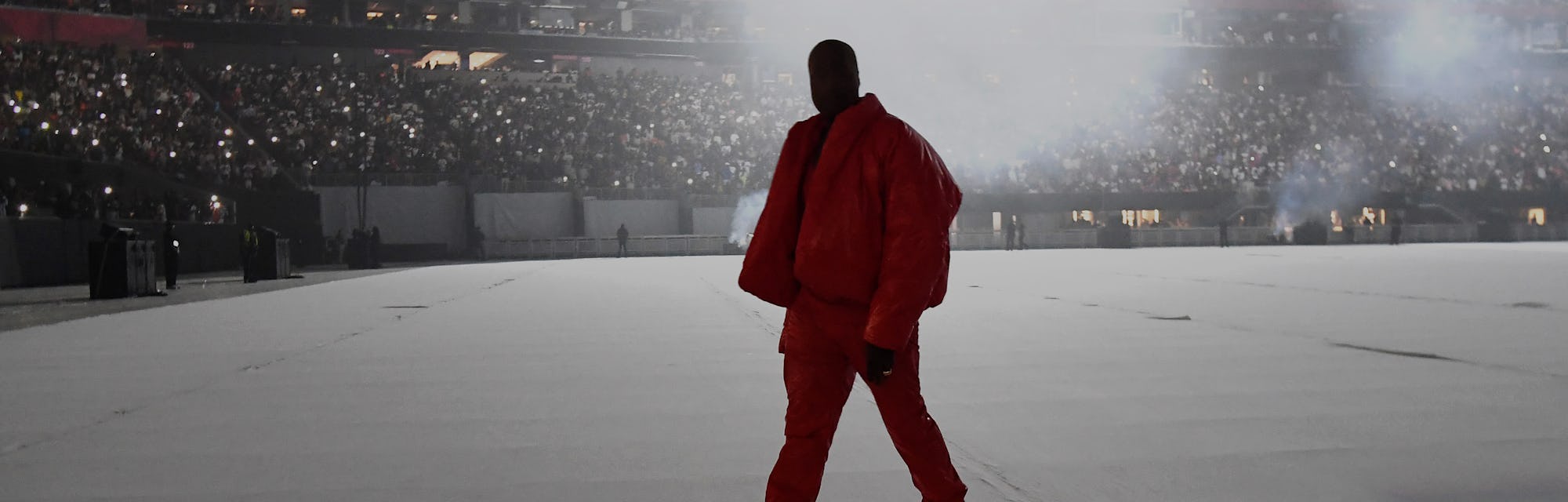 ATLANTA, GEORGIA - JULY 22: Kanye West is seen at ‘DONDA by Kanye West’ listening event at Mercedes-...