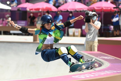 04 August 2021, Japan, Tokio: Skateboard: Olympics, Park, Women, Final, at Aomi Urban Sports Park. Y...