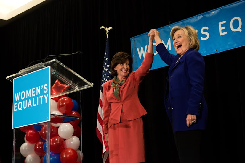Lieutenant Governor Kathy Hochul and former Secretary of State Hillary Clinton during a 2014 "Women ...
