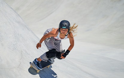 Sky Brown from Great Britain during women's park skateboard at the Olympics at Ariake Urban Park, To...