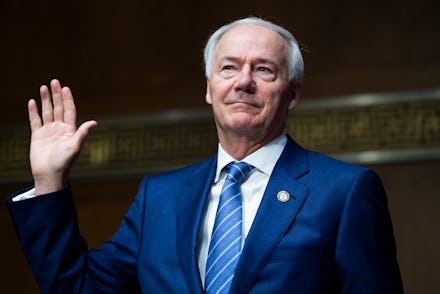 UNITED STATES - JUNE 22: Arkansas Gov. Asa Hutchinson, is sworn into the Senate Judiciary Committee ...