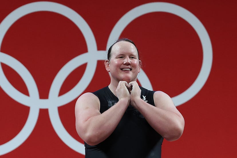 TOKYO, JAPAN - AUGUST 2, 2021: New Zealand's Laurel Hubbard competes in the women's +87kg group A fi...