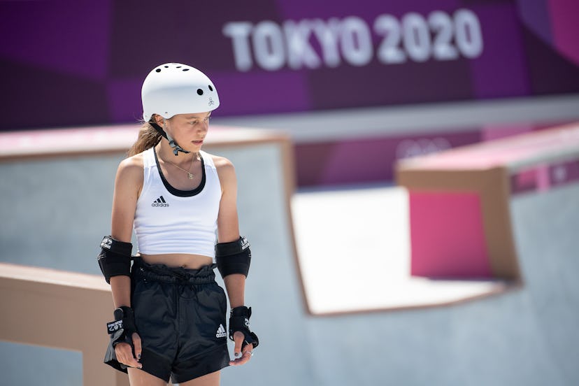 01 August 2021, Japan, Tokyo: Skateboarding: Olympics, Park, Women, Training. Lilly Stoephasius from...