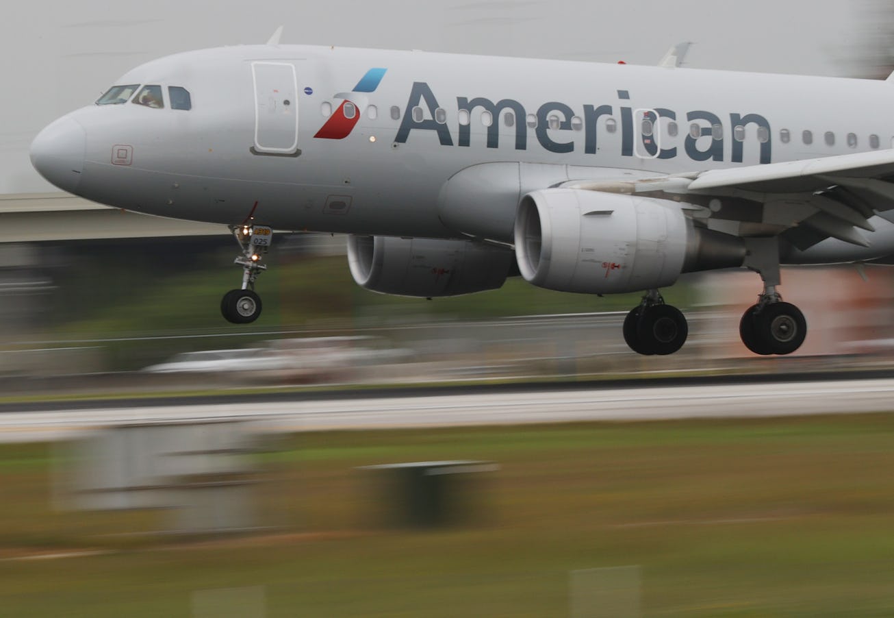 MIAMI, FLORIDA - JUNE 16: An American Airlines plane lands at the Miami International Airport on Jun...