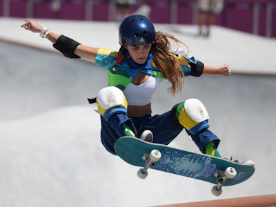 Yndiara Asp of Brazil competes during women's park final of skateboarding at the Tokyo 2020 Olympic ...