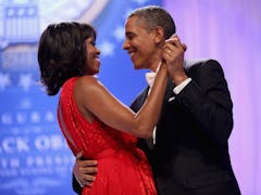 WASHINGTON, DC - JANUARY 21:  U.S. President Barack Obama and first lady Michelle Obama dance togeth...