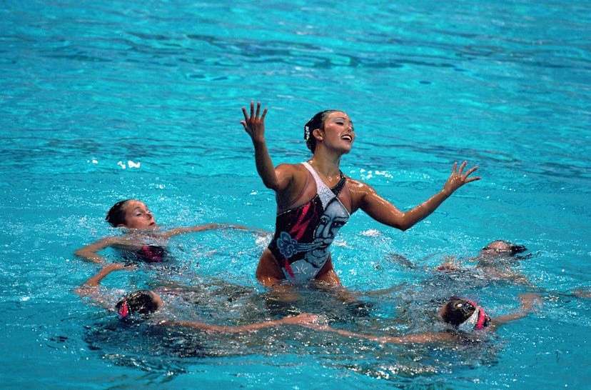 29 Sep 2000: The USA Syncronized Swimming Team perform the free routine during the 2000 Olympics at ...