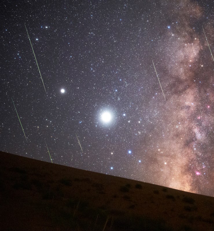 ALASHAN, CHINA - AUGUST 12, 2020 - Perseid meteor shower silver heart. Alashan, Inner Mongolia, Chin...