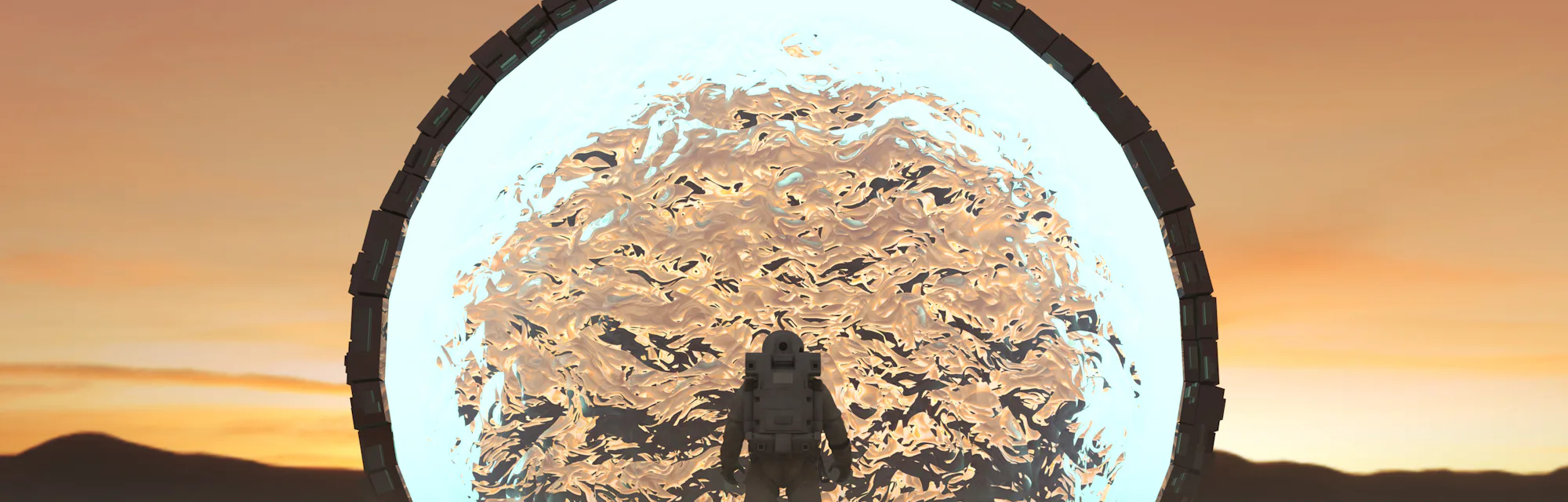 Astronaut entering portal transportation