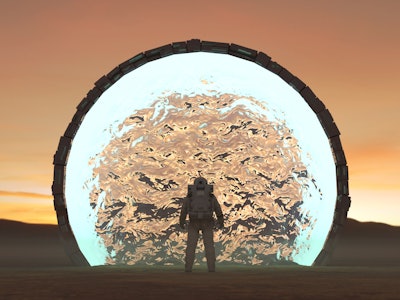 Astronaut entering portal transportation