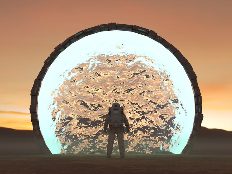 Astronaut entering portal transportation