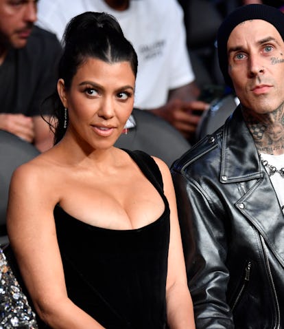 LAS VEGAS, NEVADA - JULY 10: Kourtney Kardashian and Travis Barker are seen in attendance during the...