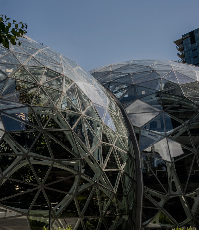 SEATTLE, WA - MAY 20: The exterior of The Spheres is seen at the Amazon.com Inc. headquarters on May...