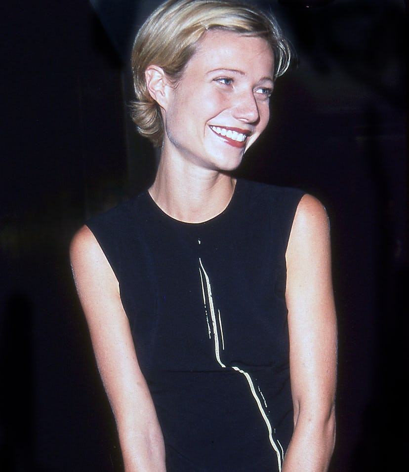 Actress Gwyneth Paltrow smiles while attending a dinner at the Four Seasons Restaurant, New York, Ne...
