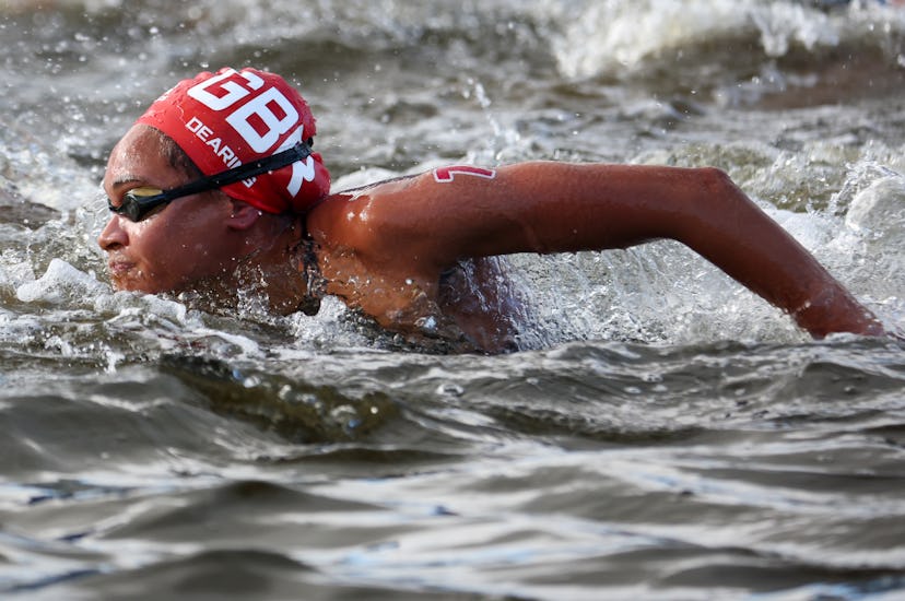 Alice Dearing competing in the water at the marathon swim race, Tokyo Summer 2020 Olympic Games. 