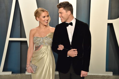 BEVERLY HILLS, CALIFORNIA - FEBRUARY 09: Scarlett Johansson and Colin Jost attend the 2020 Vanity Fa...