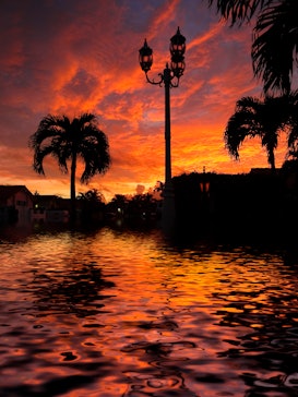 A flooded street at sunrise in Miami.