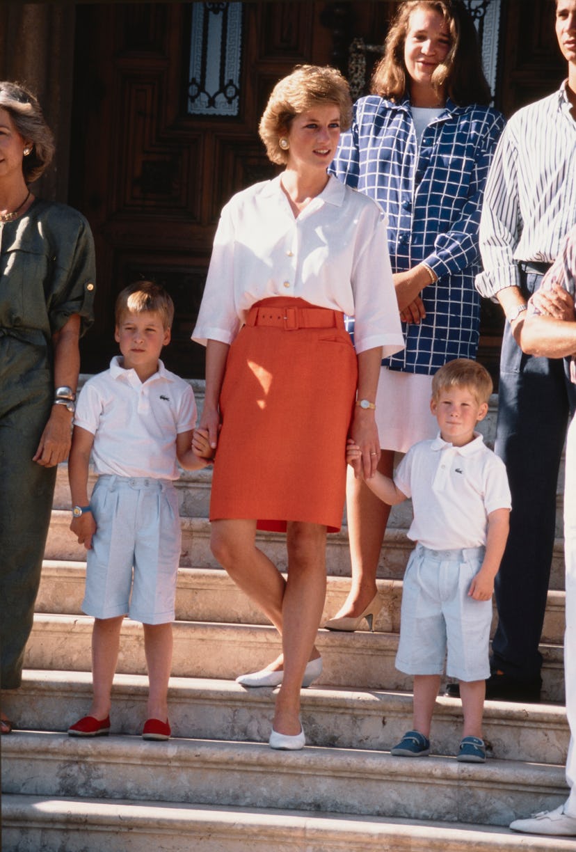 Diana, Princess of Wales with her sons Prince William and Prince Harry during a holiday with the Spa...