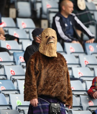 GLASGOW, SCOTLAND - JUNE 14: A Scotland fan dressed as Star Wars character Chewbacca is seen during ...